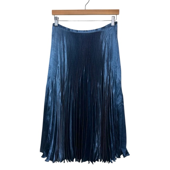 Vince Dresses & Skirts - Vince Pleated Satin Midi Skirt Size 6 Evening Cocktail Classic Navy Blue